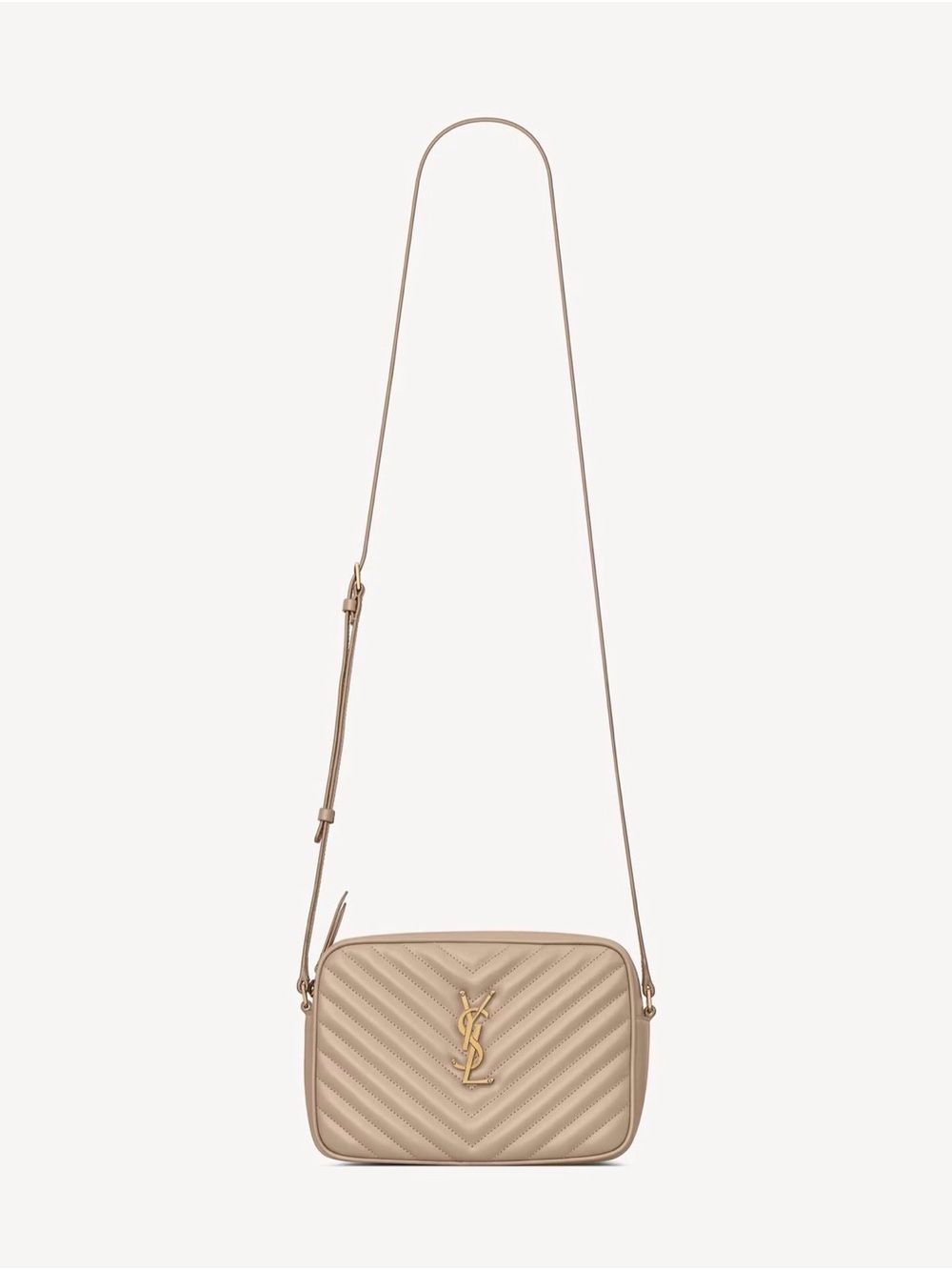 Saint Laurent Beige Quilted Lou Camera Crossbody with Gold Hardware